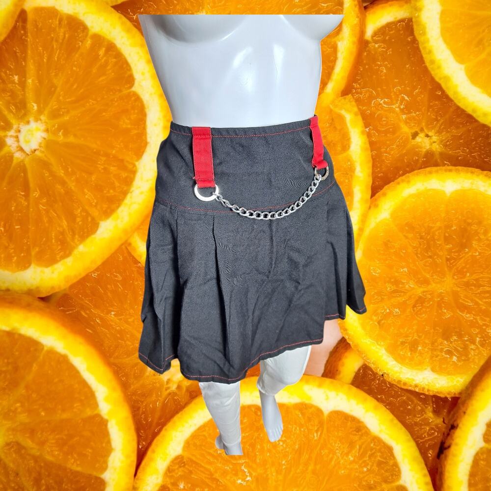 Royal Bones Women's Daang Tripp Curve Midnight Pleated Chain Mini Skirt Size XL‎